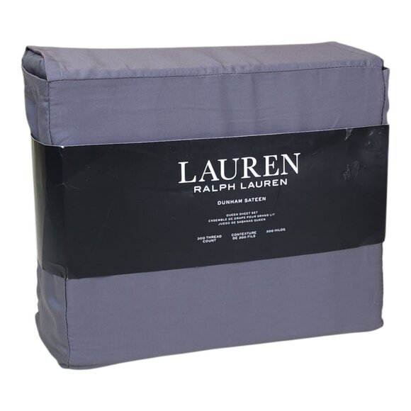 Ralph Lauren Dunham Sateen Queen Sheet Set 300 Thread Count Charcoal Gray Cotton - Picture 1 of 6